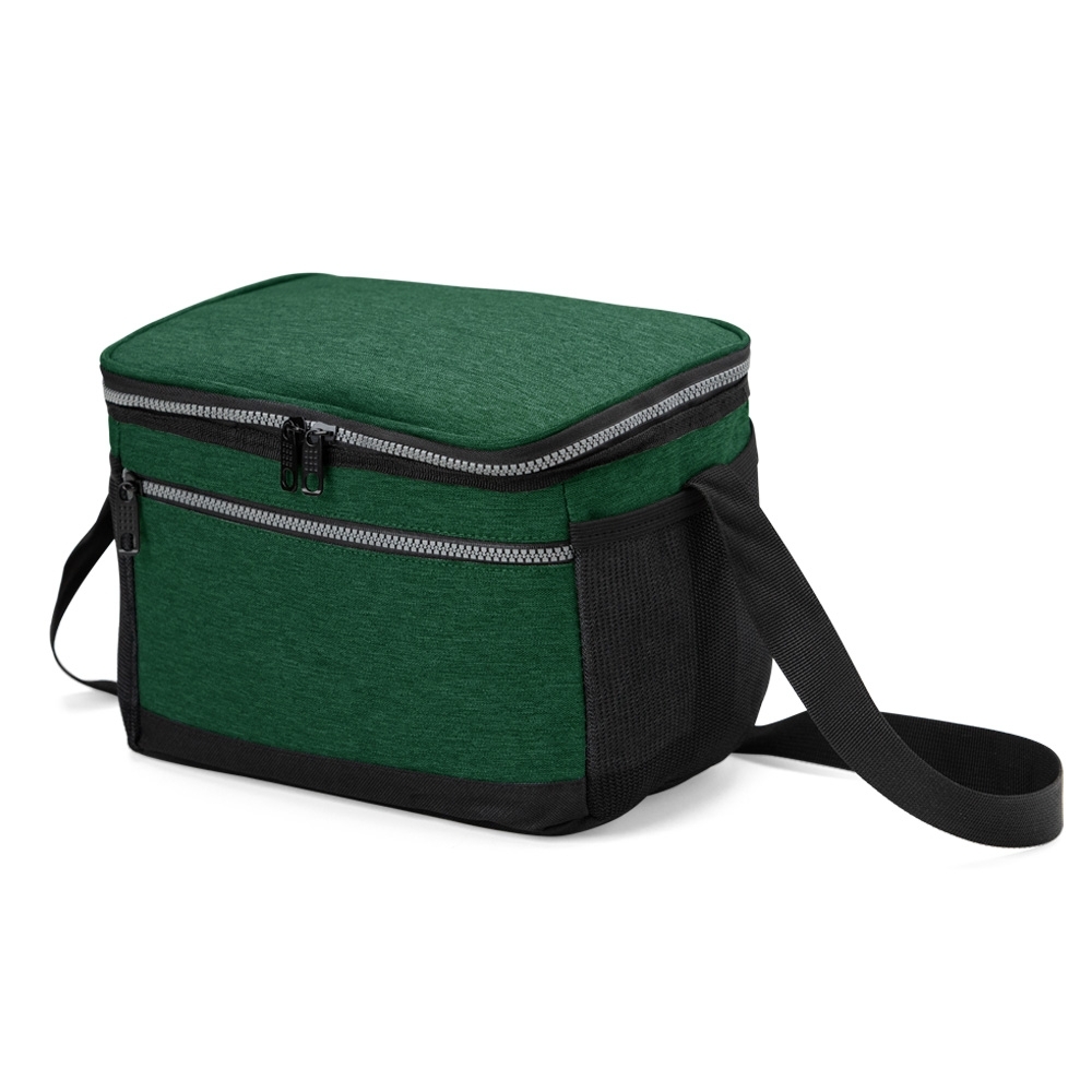 Bolsa térmica Personalizada 11 litros em nylon com dois compartimentos, bolsos laterais em malha e alça transversal com apoio para ombro