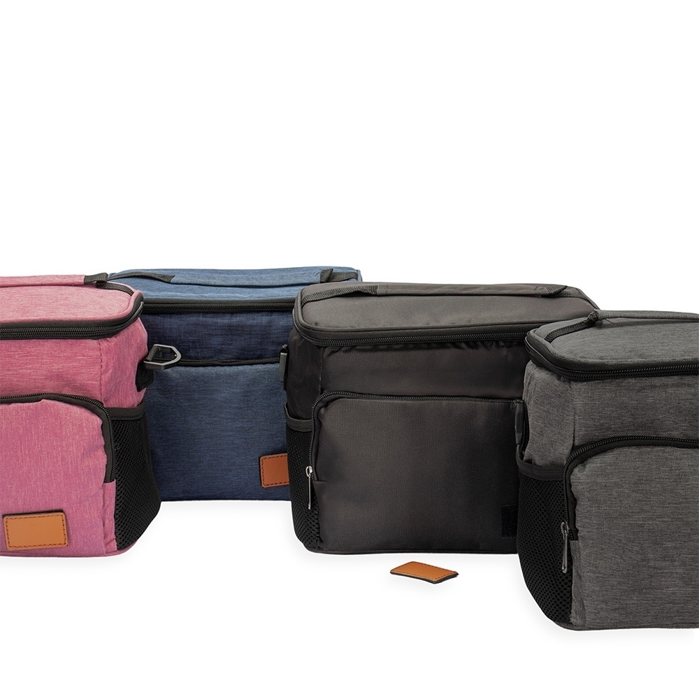 Bolsa térmica Personalizada 11 litros em Oxford resistente à água com revestimento em PEVA, bolsos laterais e alça transversal ajustável