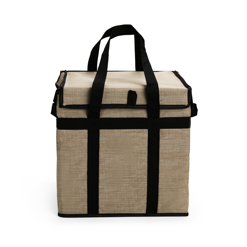 Bolsa térmica Personalizada 35 litros em Oxford impermeável com armação em PVC e revestimento interno em alumínio
