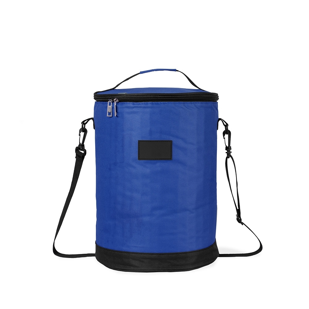 Bolsa térmica Personalizada cilíndrica 25 litros em Oxford com revestimento em alumínio e alça ajustável removível