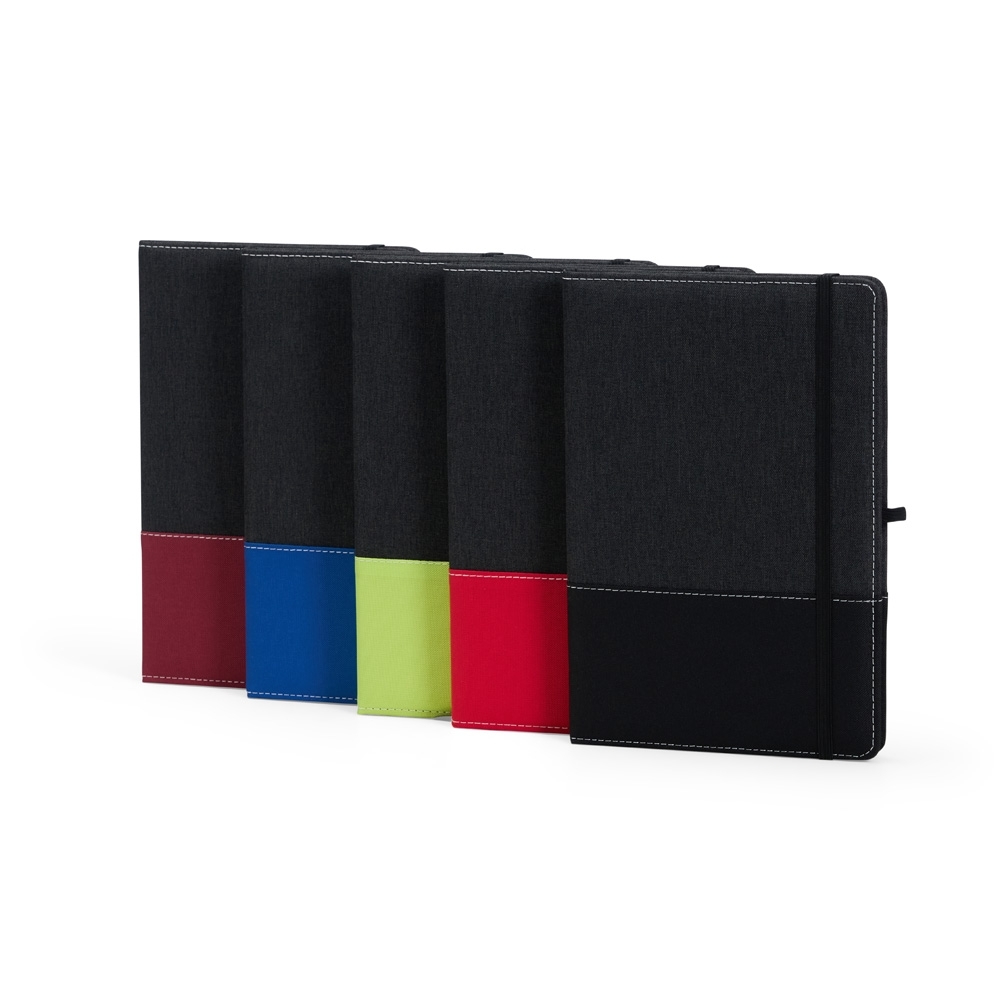 Caderneta em Poliéster e rPET Personalizada com Elástico 21 x 14,2 cm – 96 Folhas