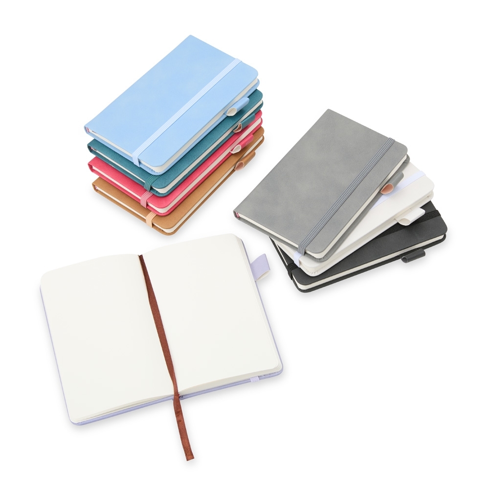 Caderneta em PU Personalizada com Elástico 14,3 x 9 cm – 80 Folhas