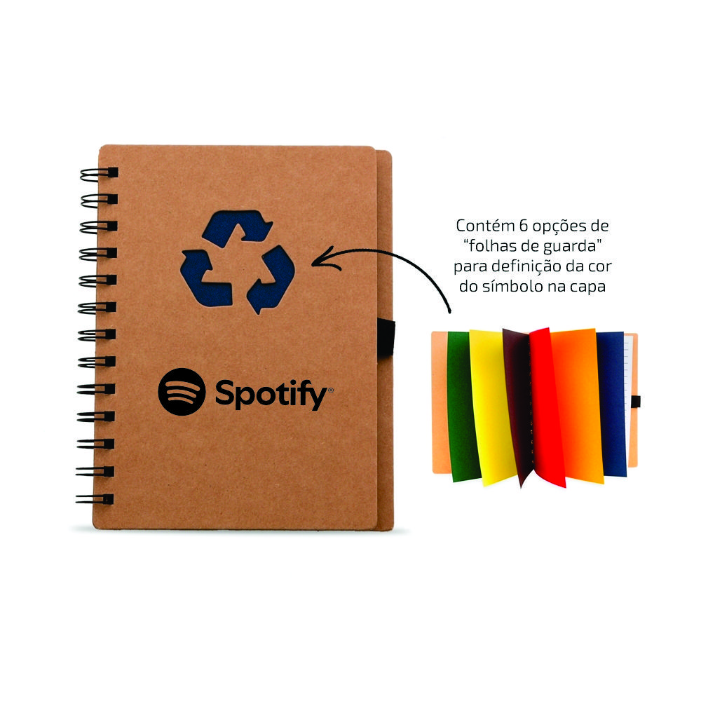 Caderno Ecológico Personalizado com Folhas Pautadas e Elástico para Caneta
