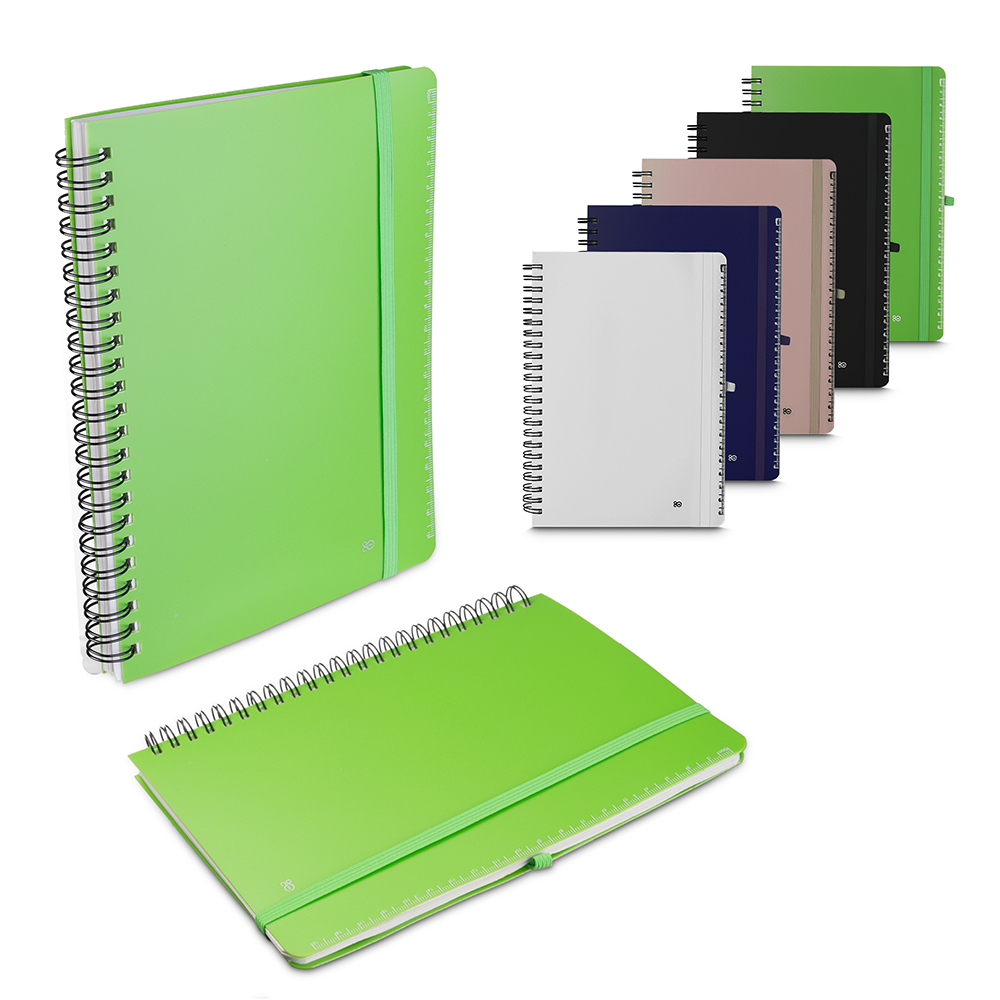 Caderno em PP Reciclável Personalizado com 70 Folhas e Suporte para Caneta