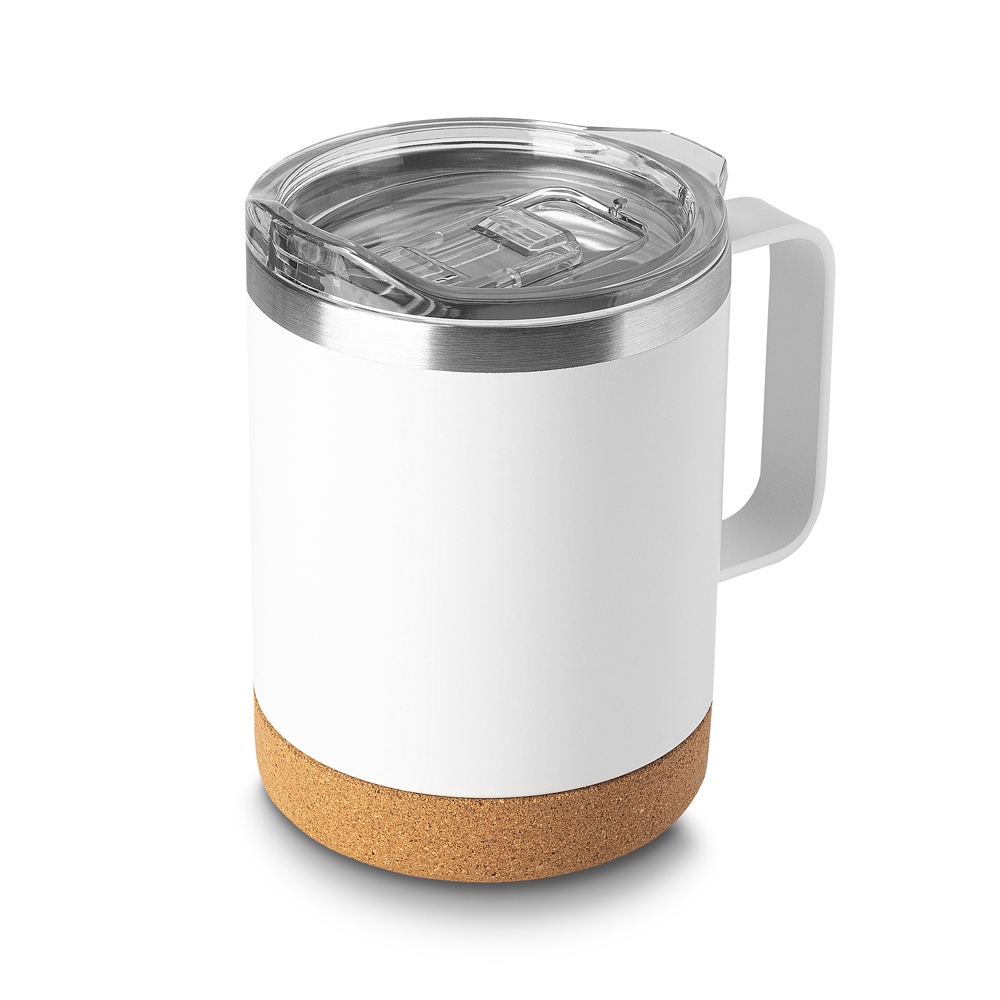 Caneca Térmica em Aço Inox 350 ml com Base em Cortiça Personalizada