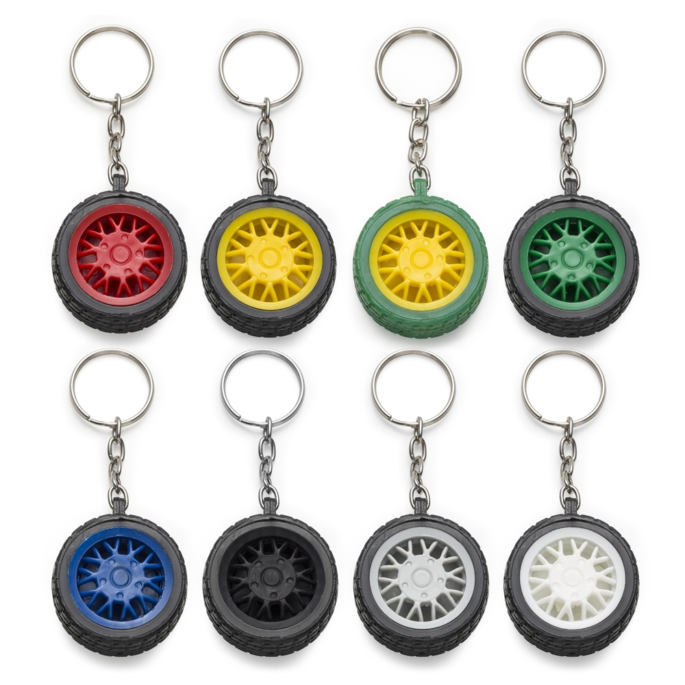 Chaveiro Pneu Emborrachado 9,7 x 4 cm com Aro Colorido Personalizado