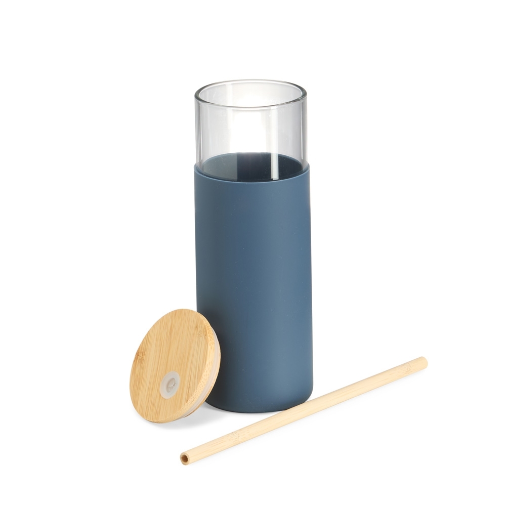 Copo de Vidro Borossilicato 500ml com Tampa de Bambu Personalizado