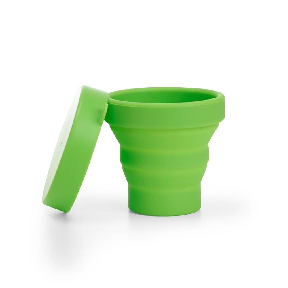 Copo Retrátil 150ml em Silicone Personalizado com Tampa e Chaveiro