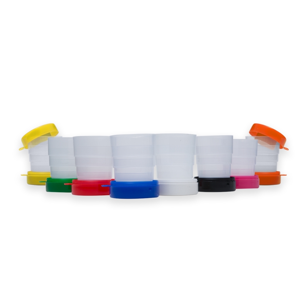 Copo Retrátil 200ml Personalizado com Porta Comprimidos e Chaveiro