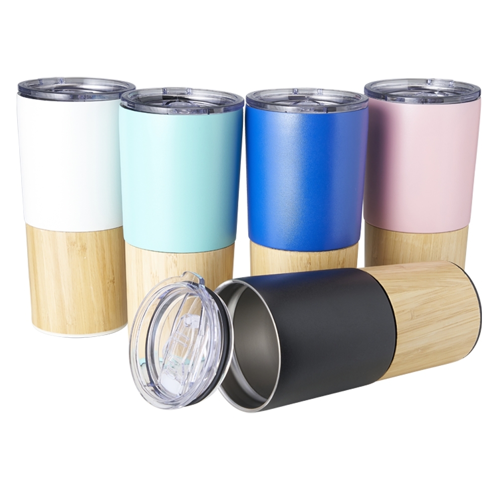 Copo Térmico de Inox 600ml com Detalhe em Bambu Personalizado