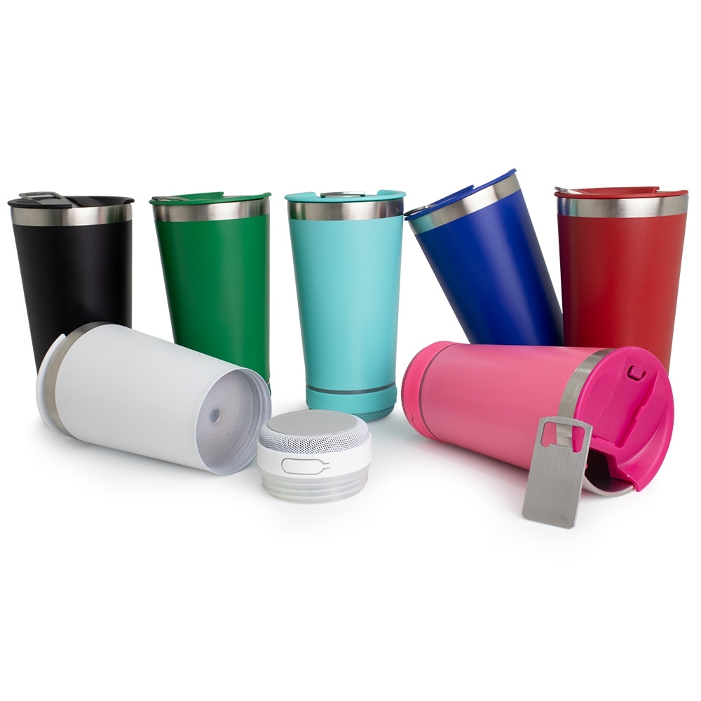 Copo Térmico Inox 400ml com Caixa de Som Bluetooth Personalizado