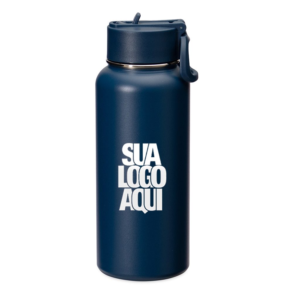 Garrafa Térmica Inox 900ml Personalizada com Canudo e Bico Flip