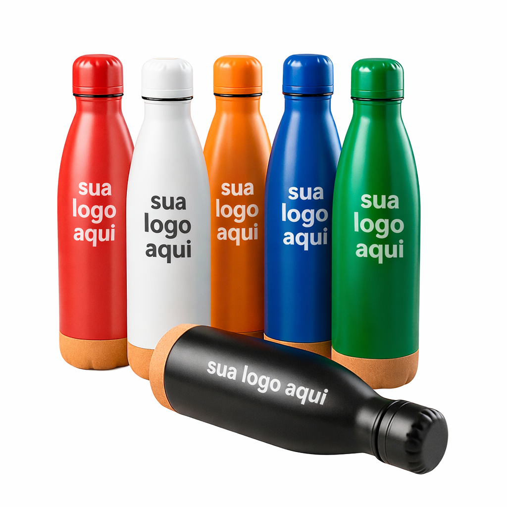Garrafa Térmica Inox Personalizada 500ml com Fundo em Cortiça