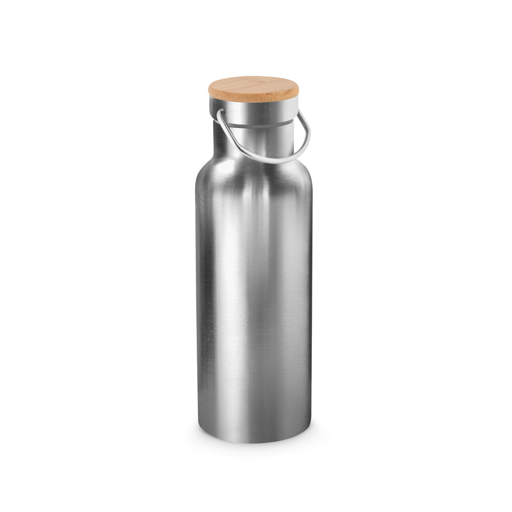 Garrafa Térmica Personalizada Inox 570 ml Parede Dupla com Tampa de Bambu
