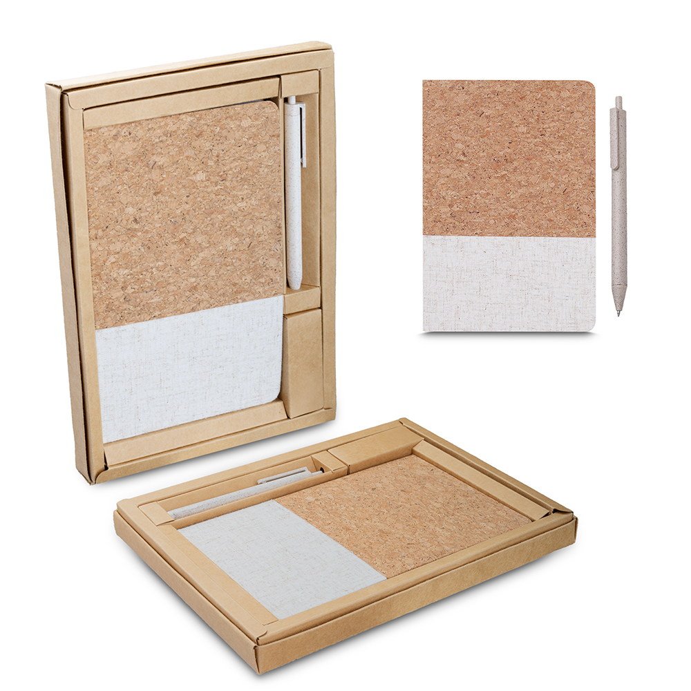 Kit Caderno e Caneta em Cortiça Personalizado com Embalagem Kraft