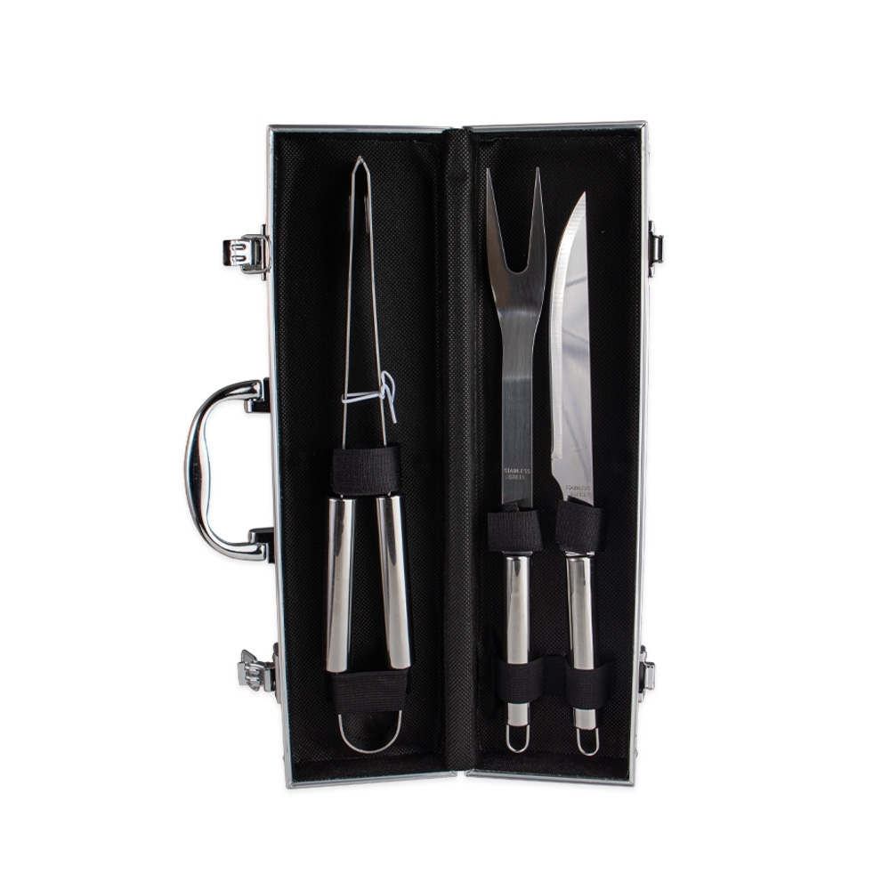 Kit Churrasco 3 Peças em Aço Inox com Maleta de Alumínio Personalizada