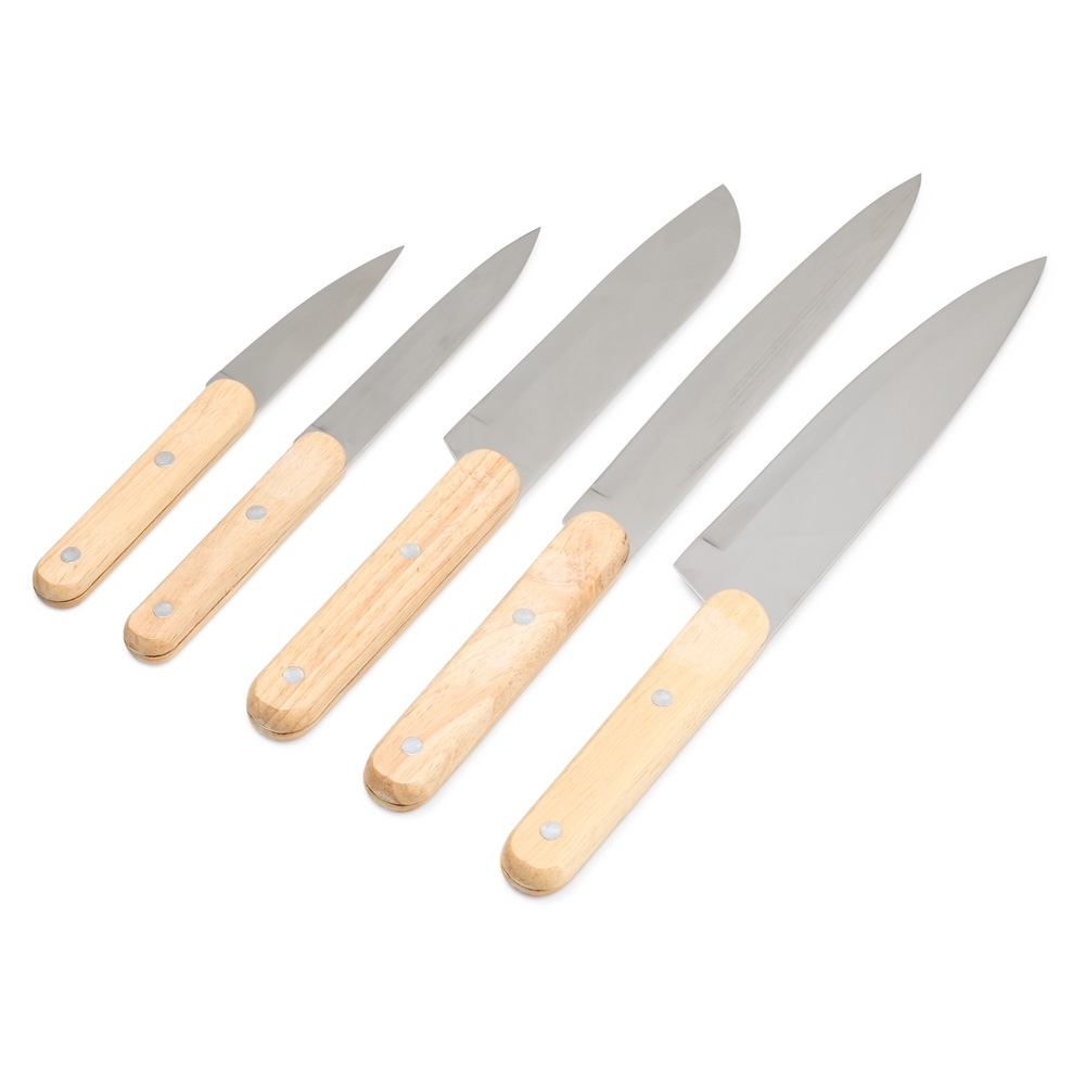 Kit Churrasco 5 Facas em Inox com Cabos de Madeira e Estojo de Nylon Personalizado