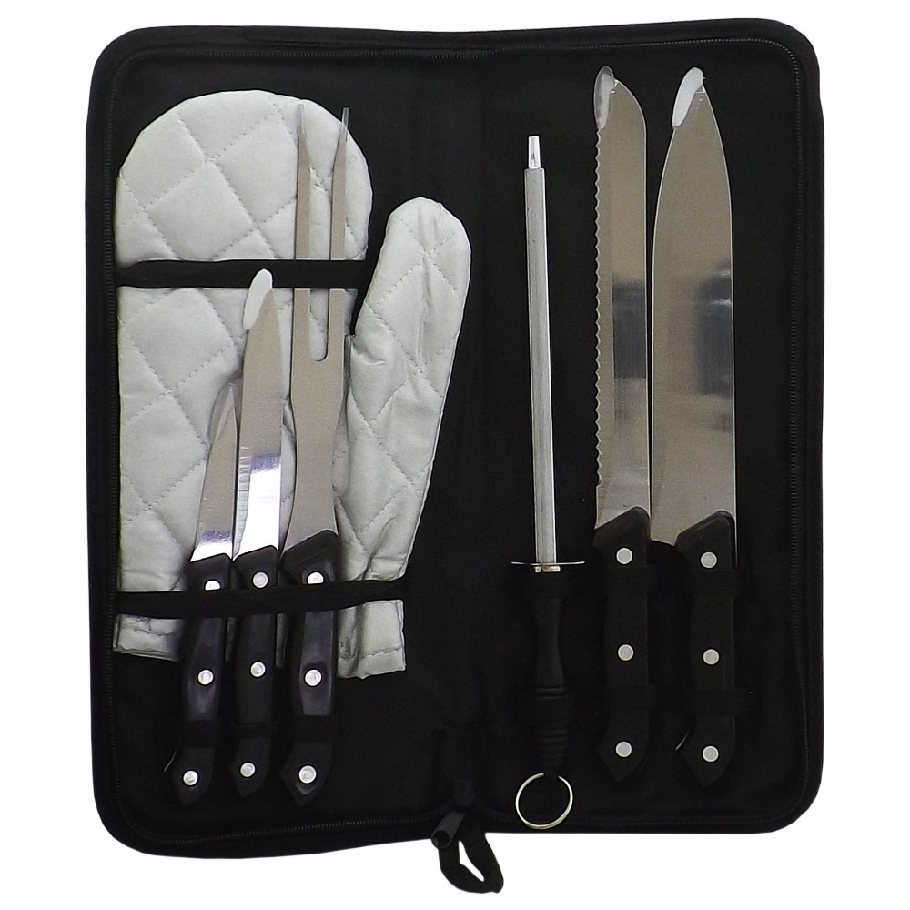 Kit Churrasco 7 Peças com Estojo e Luva Personalizado