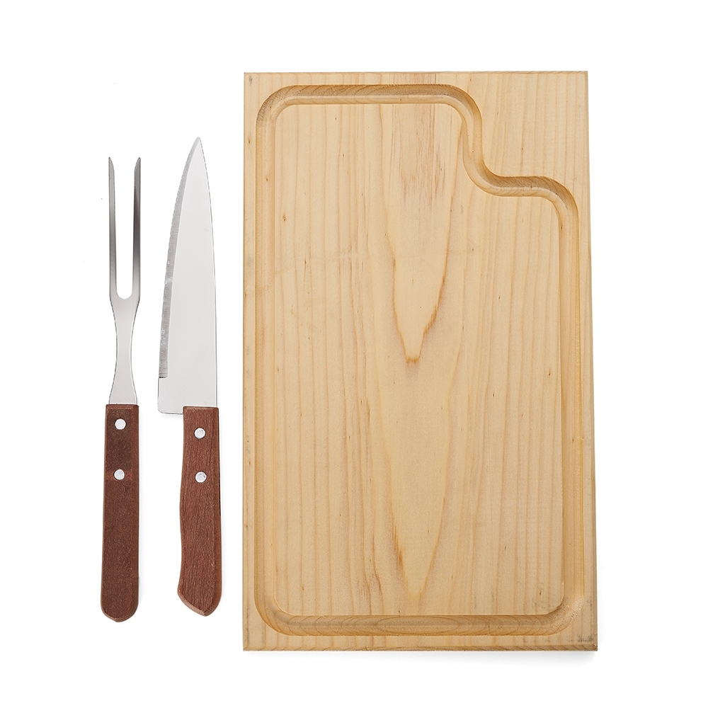 Kit Churrasco Personalizado 3 Peças em Estojo de Papel Kraft com Tábua