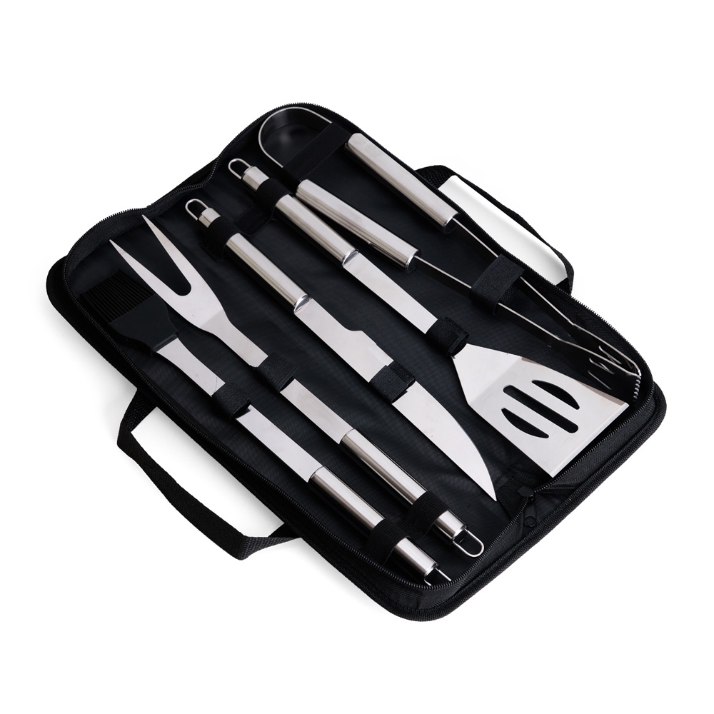 Kit Churrasco Personalizado 5 Peças em Inox com Estojo de Nylon