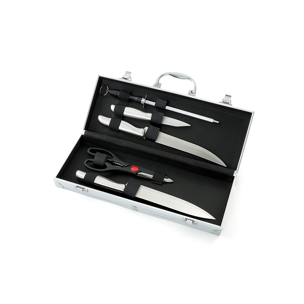 Kit Churrasco Personalizado 5 Peças em Maleta de Alumínio com Travas de Segurança