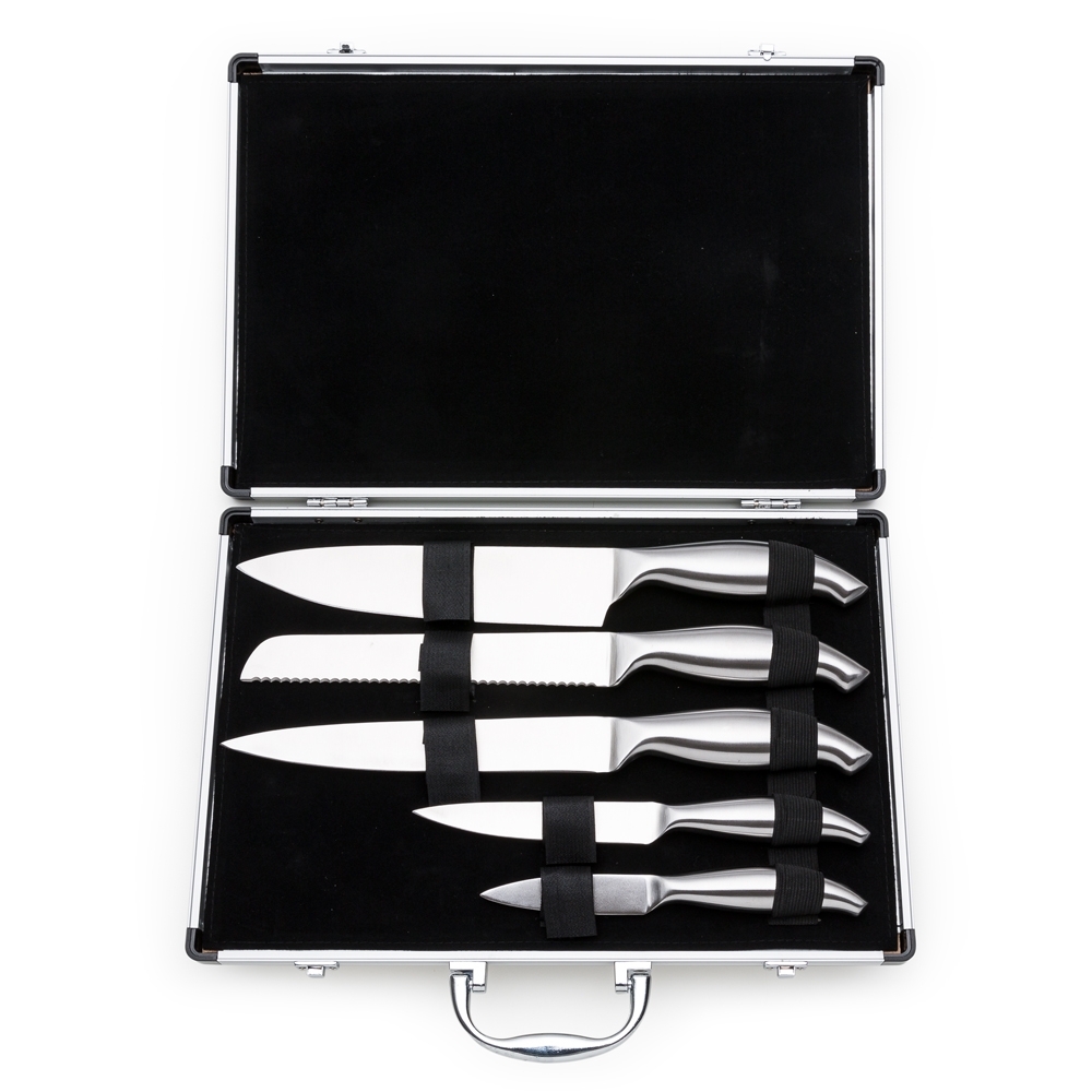 Kit Facas Gourmet 5 Peças em Aço Inox com Maleta de Alumínio Personalizada