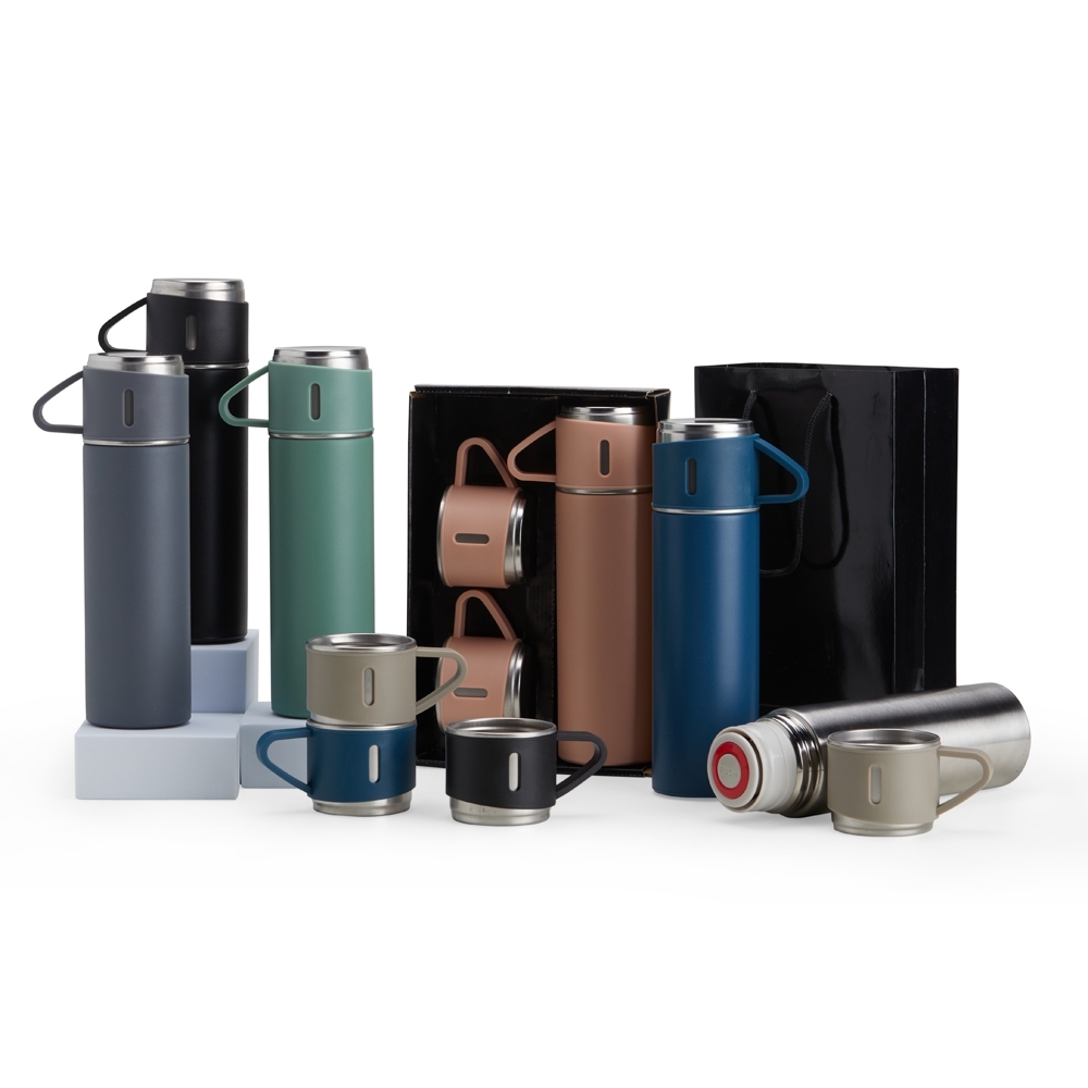 Kit Garrafa Térmica  Personalizado 450 ml com 2 Xícaras e Embalagem