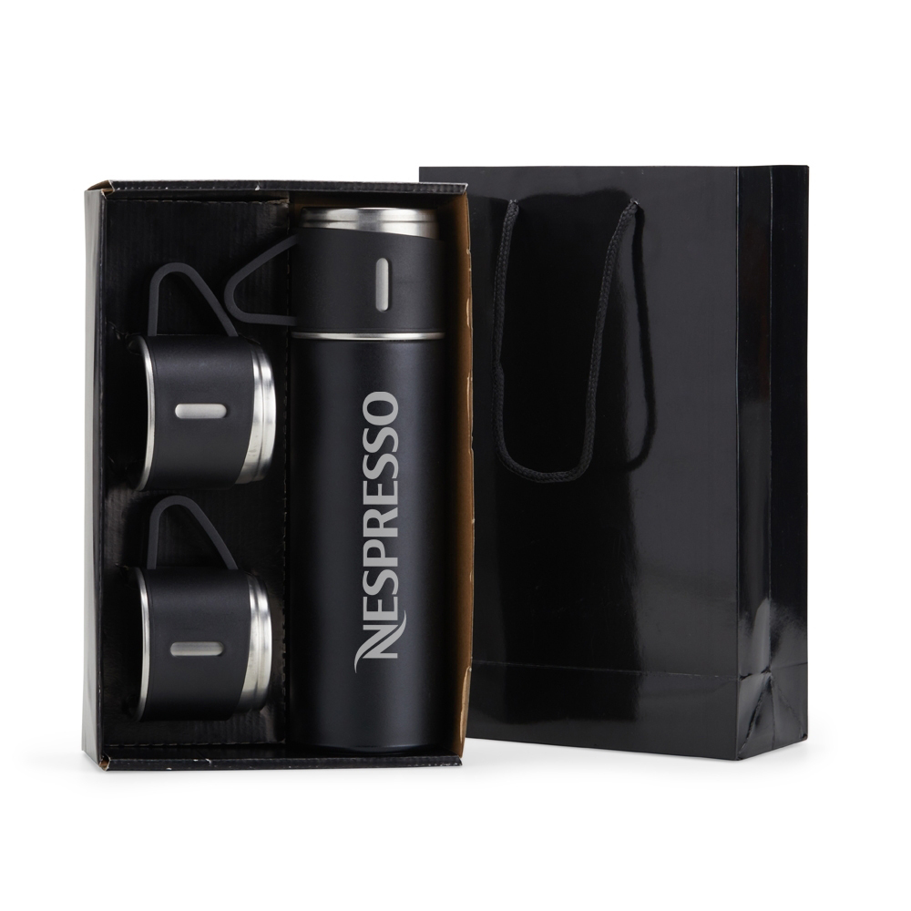 Kit Garrafa Térmica  Personalizado 450 ml com 2 Xícaras e Embalagem