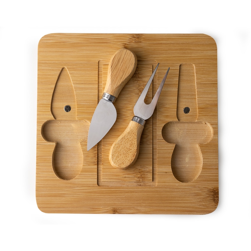 Kit Queijo 3 Peças com Tábua de Bambu Magnética Personalizado