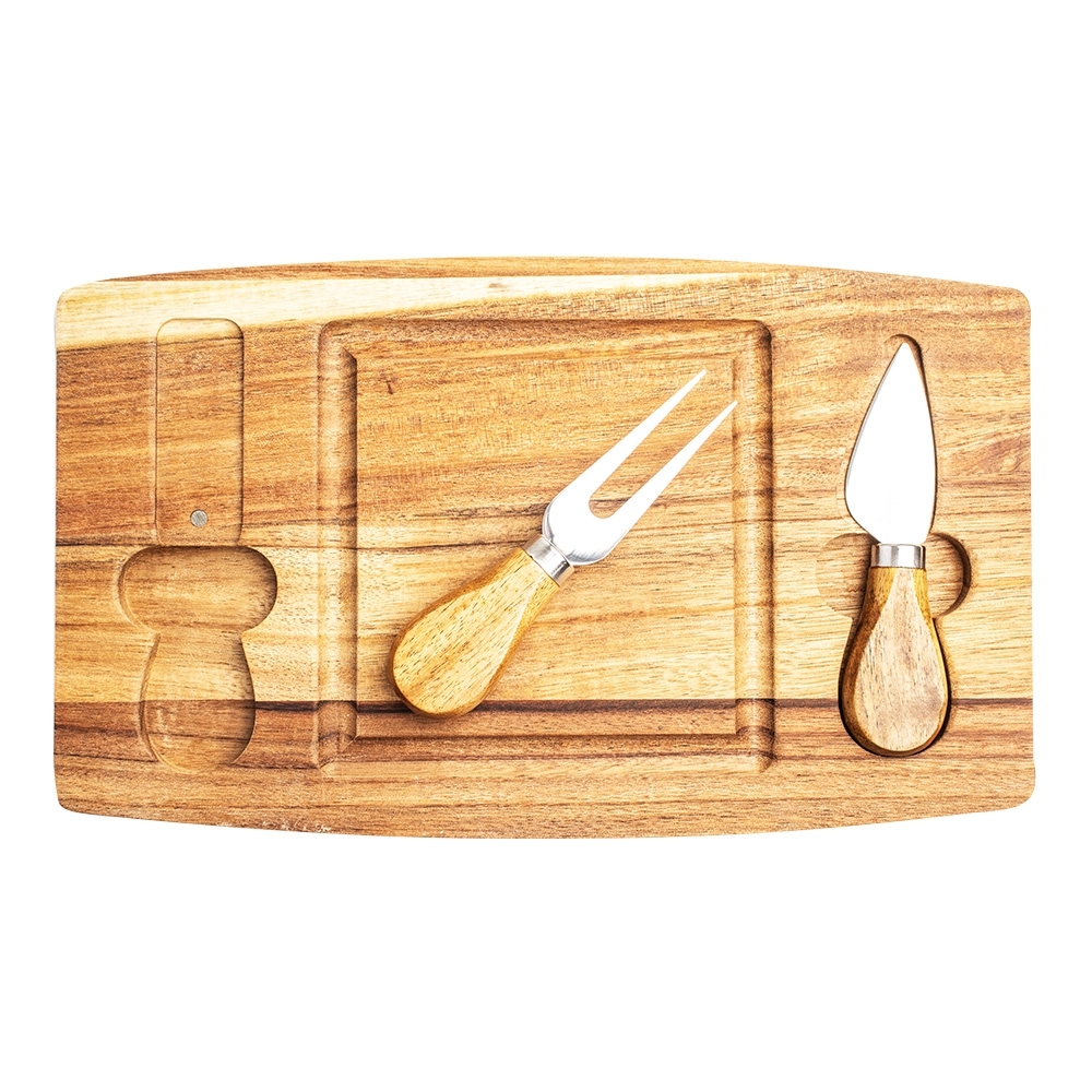 Kit Queijo 3 Peças com Tábua de Madeira Magnética Personalizado