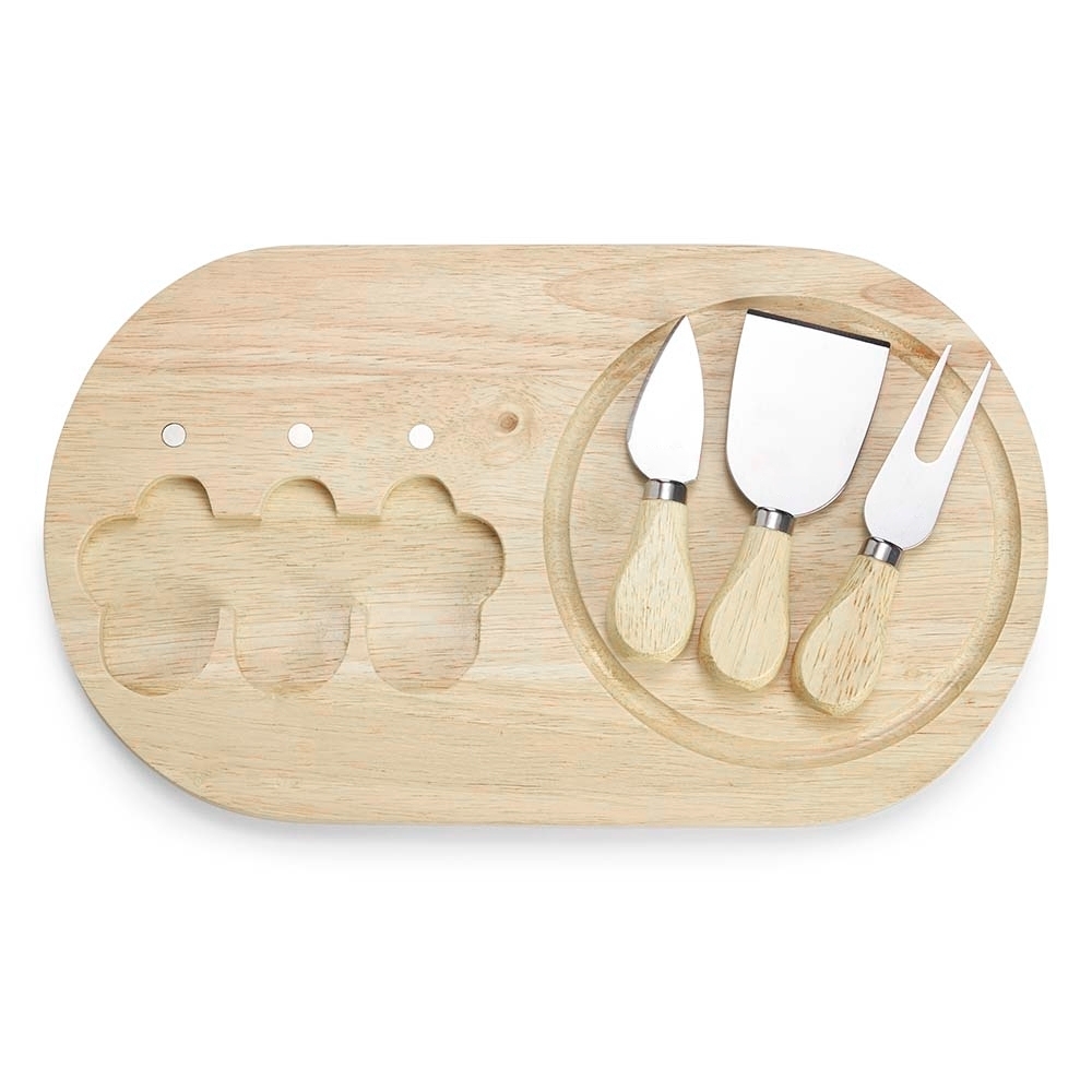 Kit Queijo 4 Peças com Tábua de Madeira Magnética Personalizado