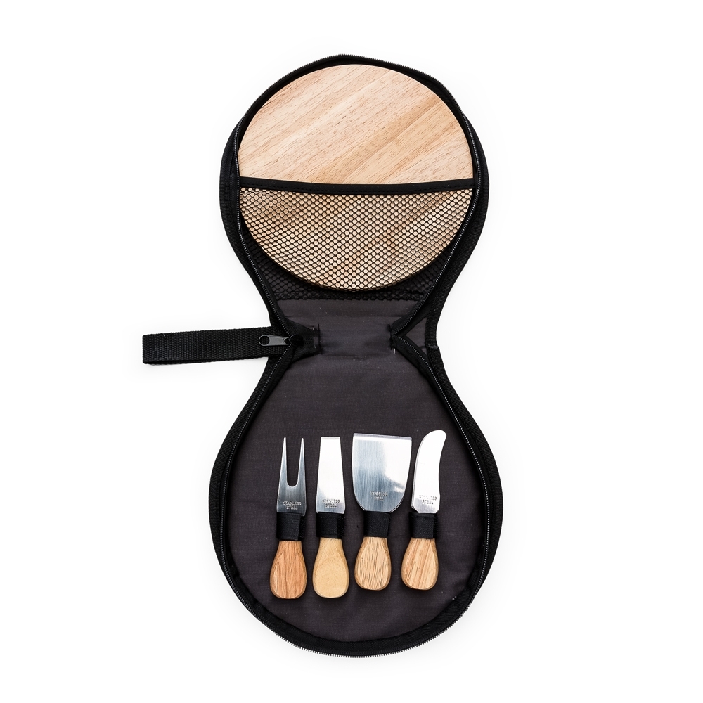 Kit Queijo 5 Peças com Tábua de Bambu em Estojo de Nylon Personalizado