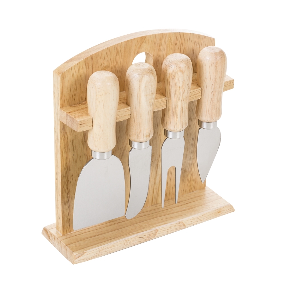 Kit Queijo 5 Peças em Madeira com Suporte Personalizado