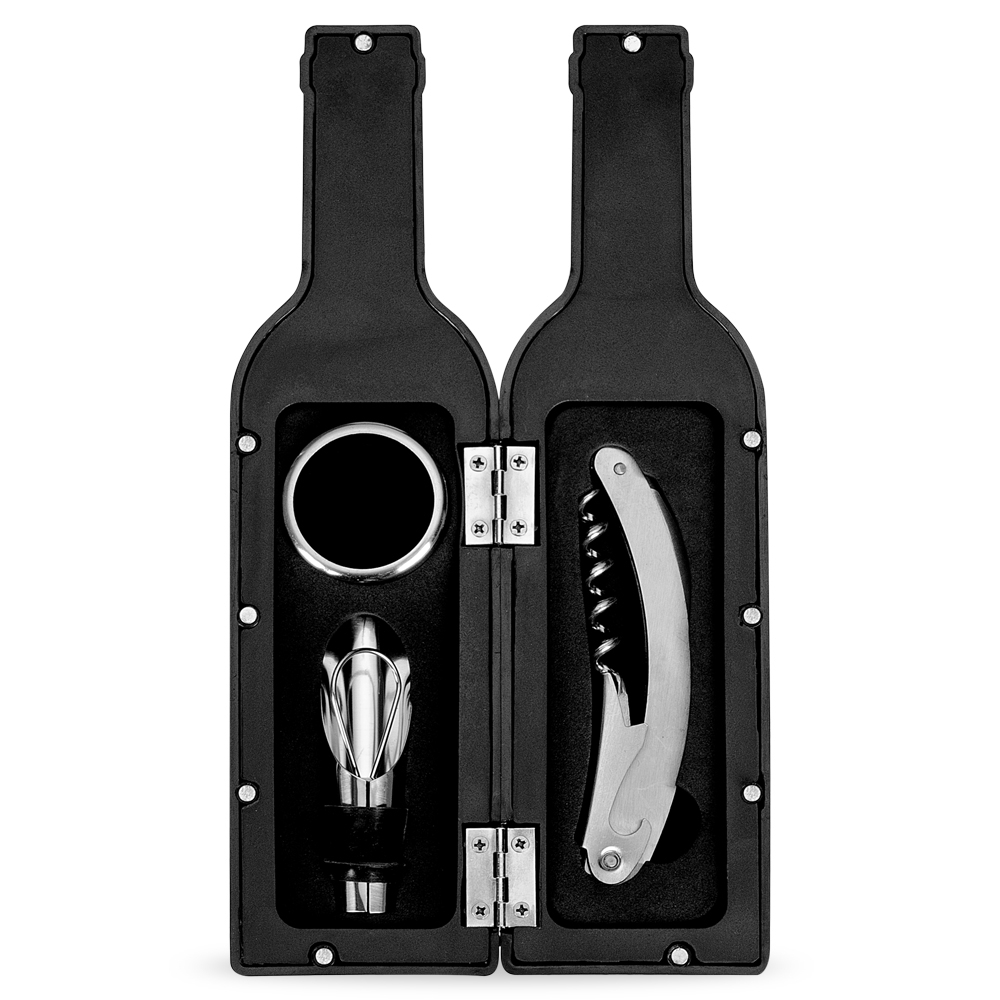 Kit Vinho 3 Peças Personalizado Formato Garrafa com Estojo Imantado