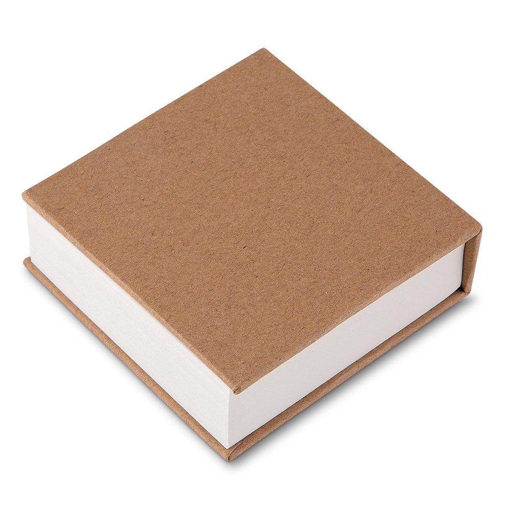 Mini caderno em papel kraft, com 200 folhas brancas e 5 blocos autocolantes coloridos.
