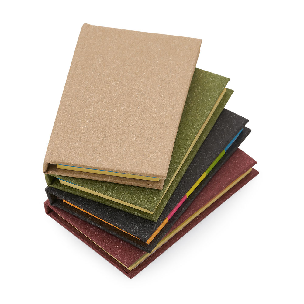 Mini Caderno em Papel Reciclado com Sticky Notes 22 Folhas Personalizado
