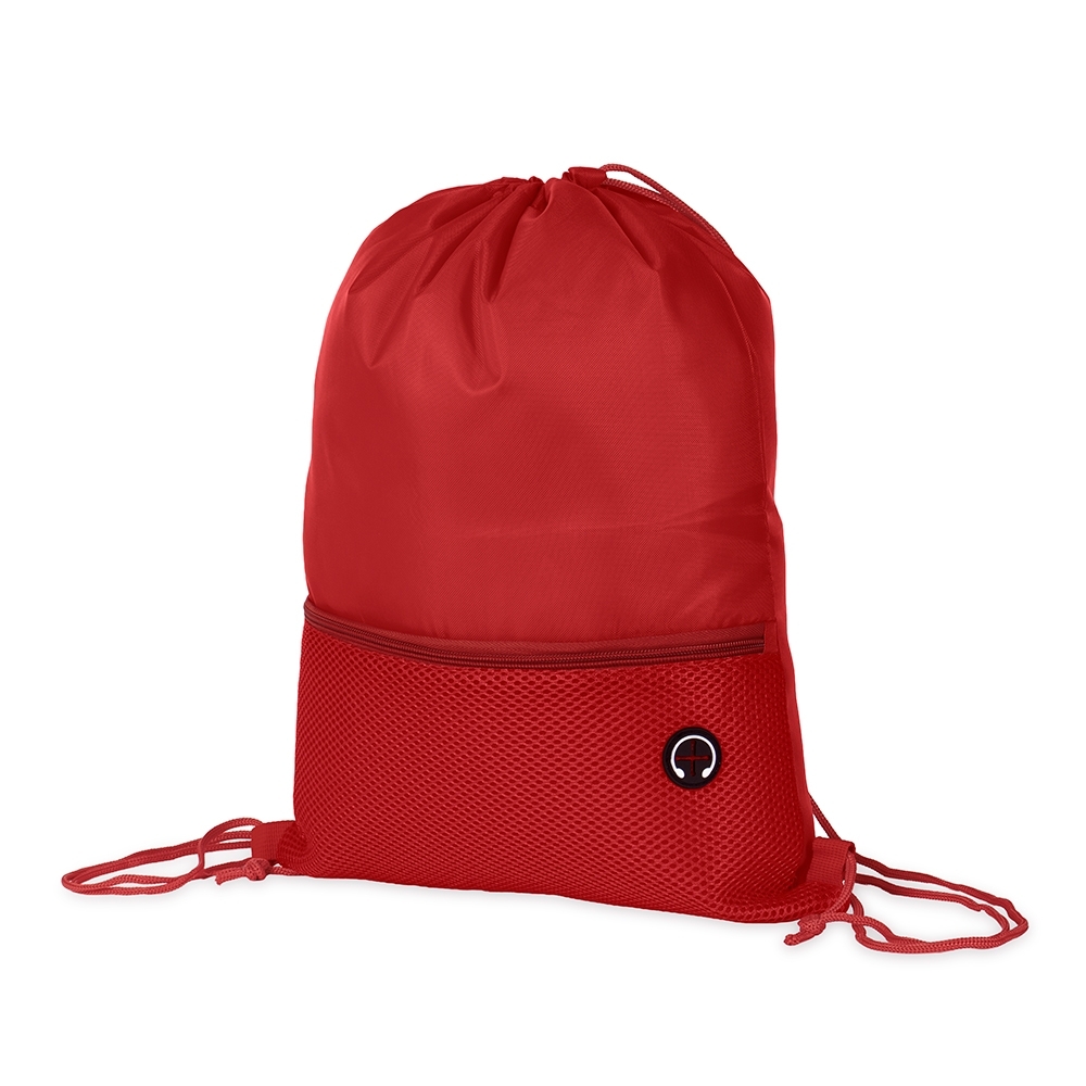 Sacochila em Poliéster 420D com Bolso em Malha e Entrada para Fone