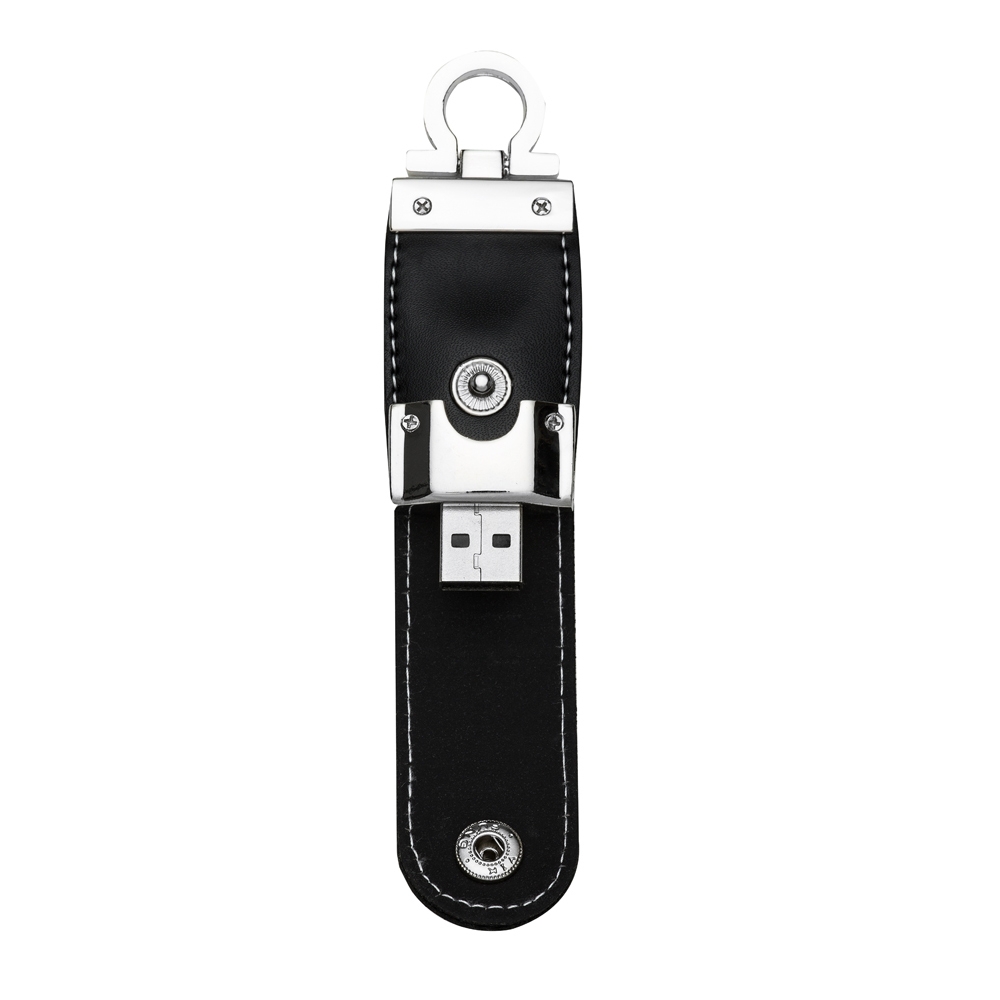 n Drive 4GB em Couro Sintético Personalizado com Chaveiro
