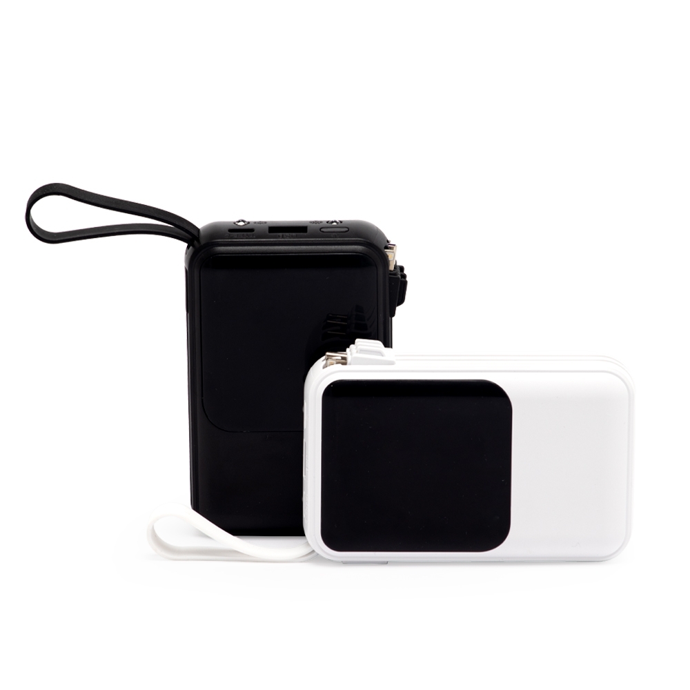 Carregador Power Bank Personalizado 10.000mAh com Display, Lanternas e Cabos Integrados
