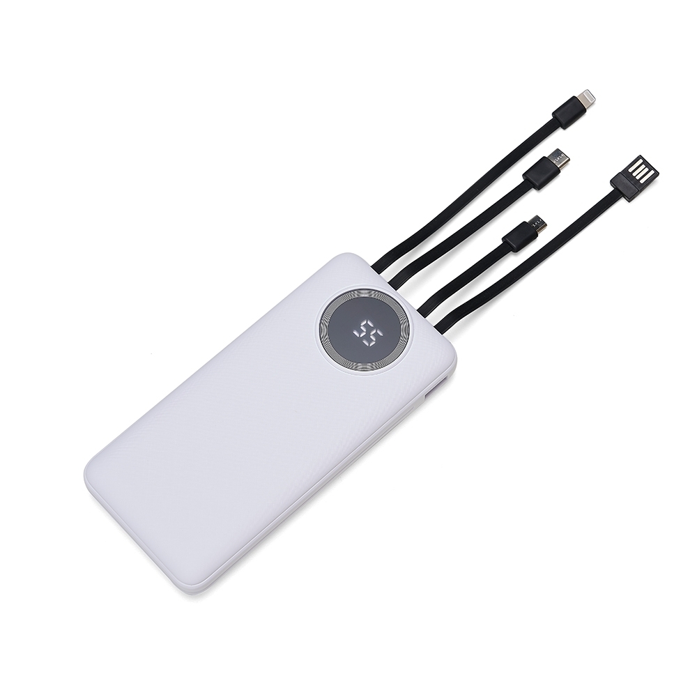 Carregador Portátil Personalizado 10.000mAh com Display Digital, Lanternas e Cabos Integrados