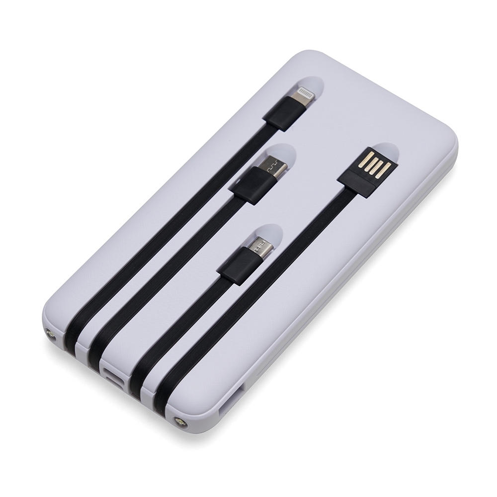 Carregador Portátil Personalizado 10.000mAh com Display Digital, Lanternas e Cabos Integrados