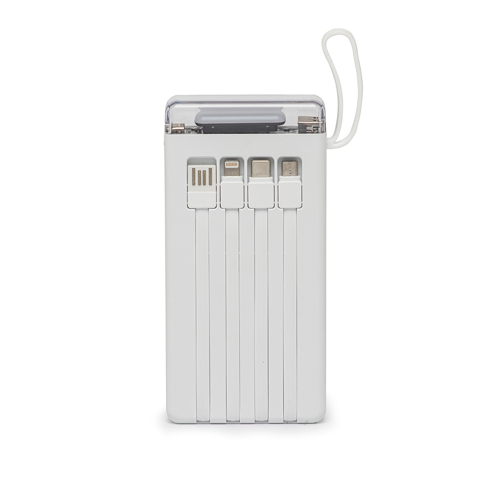 Carregador Power Bank Personalizado 10.000mAh com Lanterna e Cabos Integrados