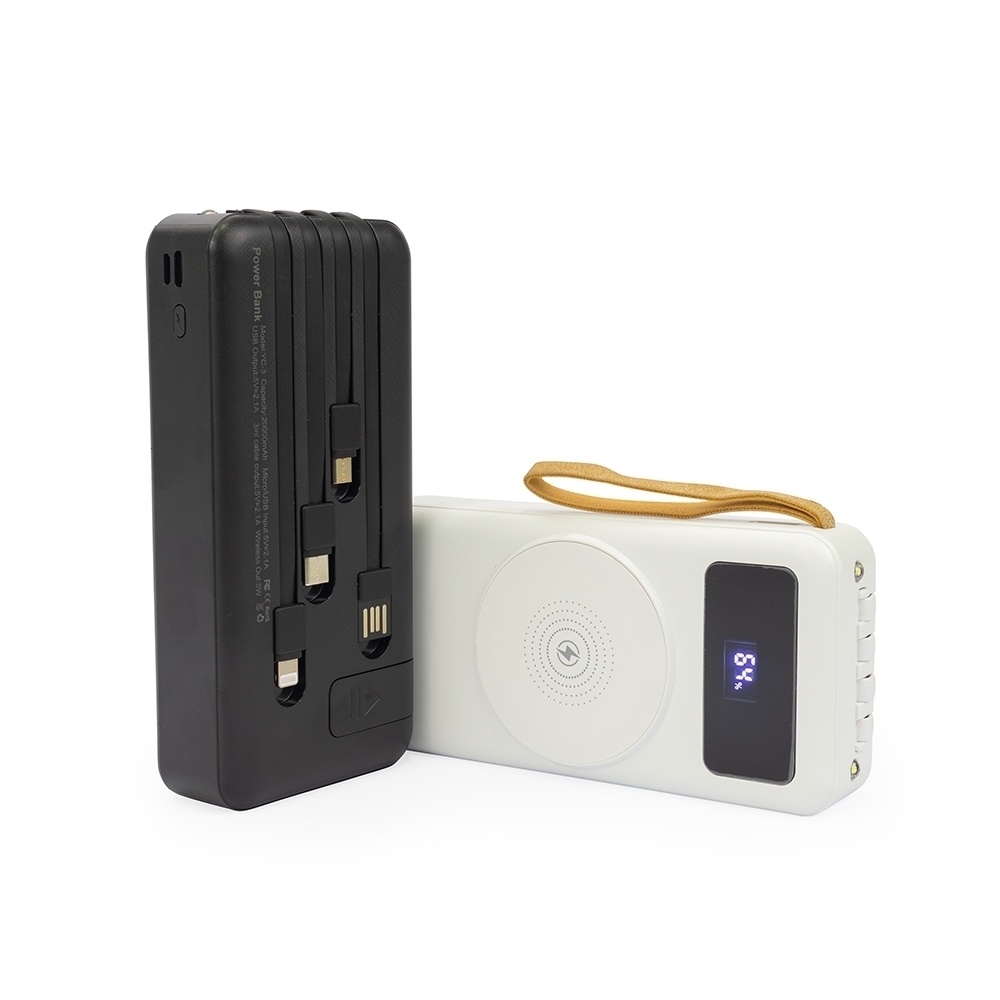 Power Bank Personalizado 20.000mAh com Indução e Cabos Integrados
