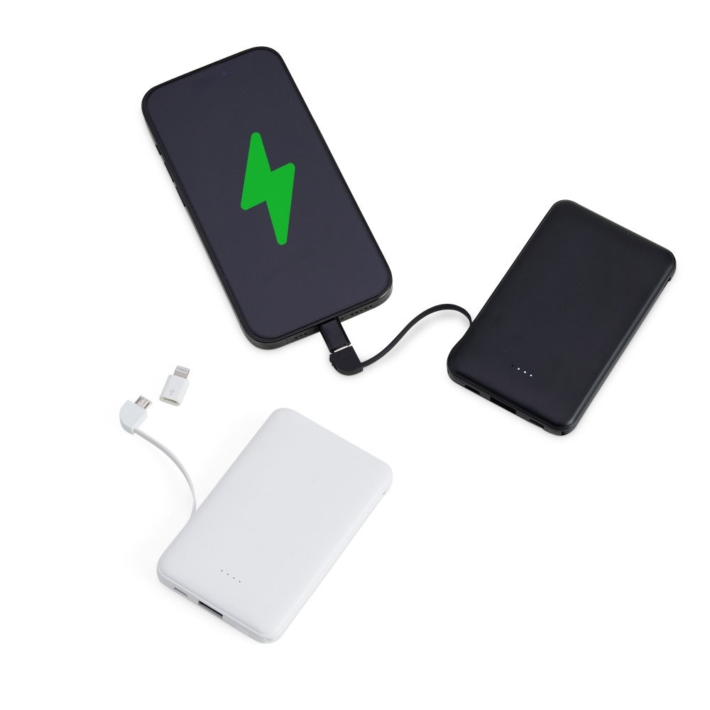 Power Bank Personalizado 5.000mAh com Cabos Integrados e Indicador LED