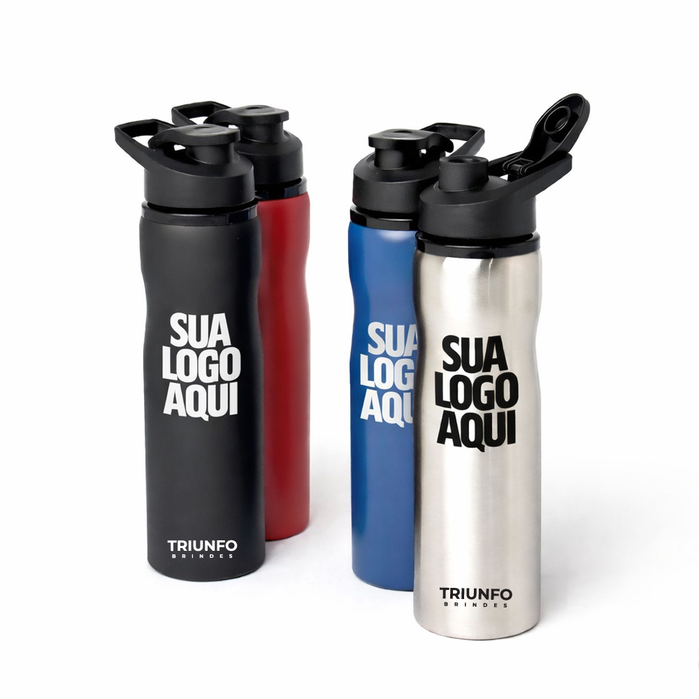 Squeeze Inox 750ml Personalizado com Alça e Tampa Protetora