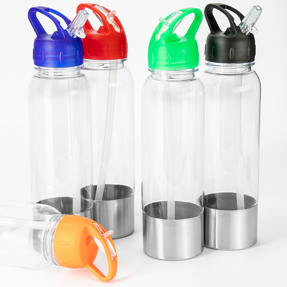 Squeeze Plástico 700ml Personalizado com Base Metálica e Canudo